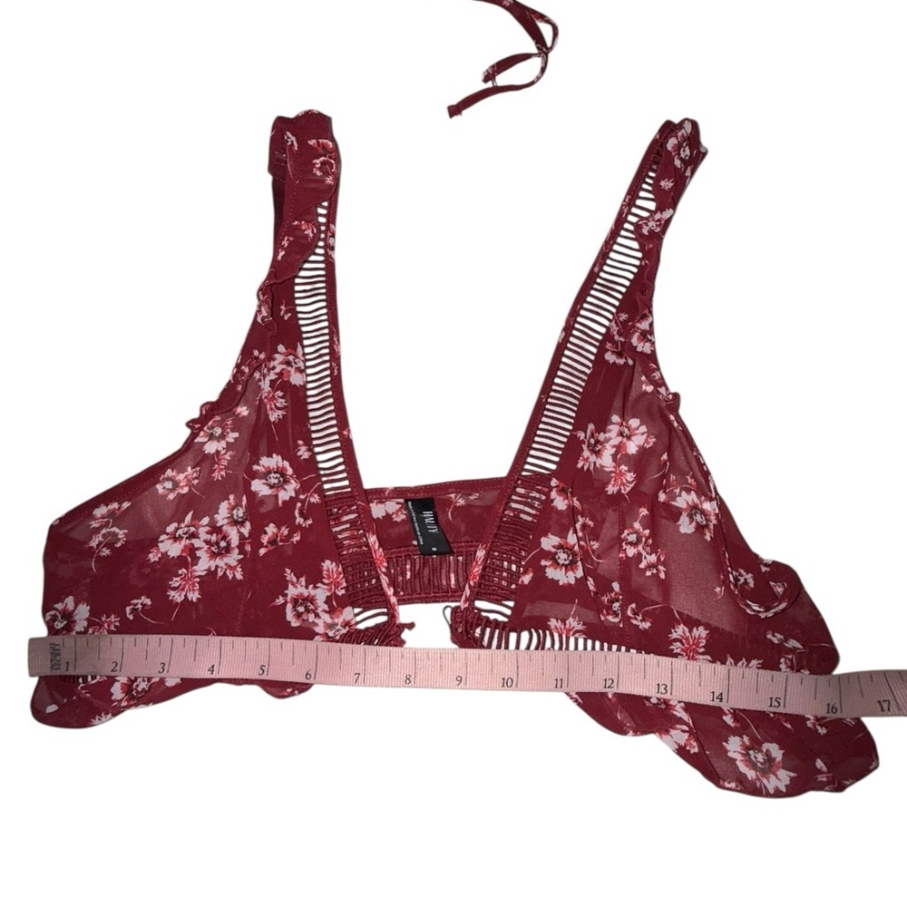 HAUTY Printed Chiffon Burgundy Red & White Floral Bralette Set Medium - Picture 7 of 7